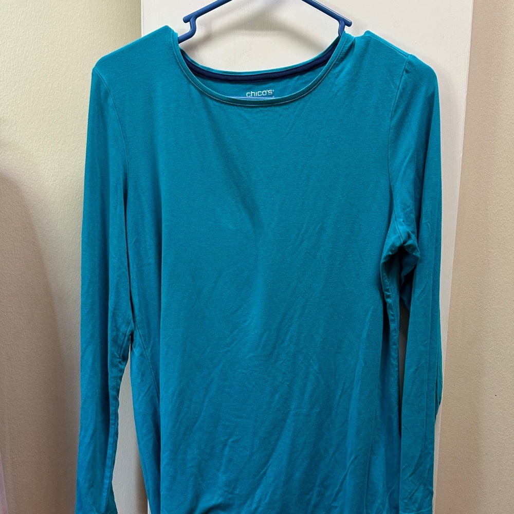 Chico's Teal long Sleeve Scoop Neck Tee medium